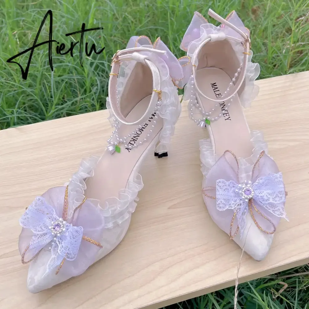 Aiertu Lolit Shoes for Women Ladies Party Shoes Luxury Designer Elegant Woman Shoe French Wedding Shoes Bride Bar Mitzvah Gift