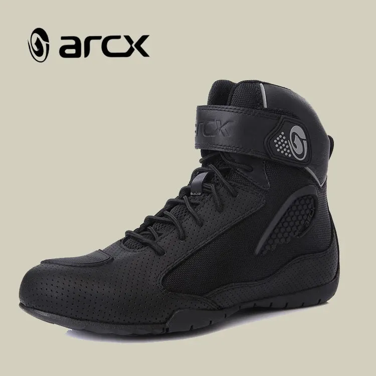 ARC New Fashion Summer Breathable Leather Motorcycle Shoes Ventilate Ankle Motorbike Sport Boots