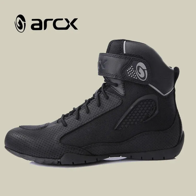 ARC New Fashion Summer Breathable Leather Motorcycle Shoes Ventilate Ankle Motorbike Sport Boots