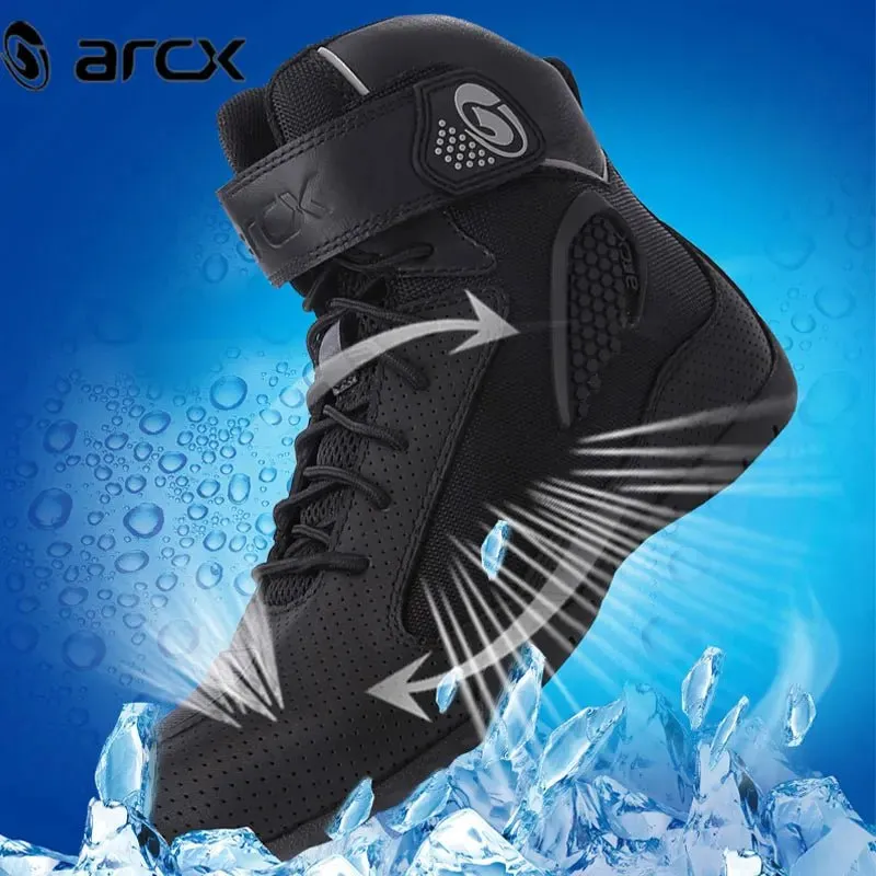 ARC New Fashion Summer Breathable Leather Motorcycle Shoes Ventilate Ankle Motorbike Sport Boots