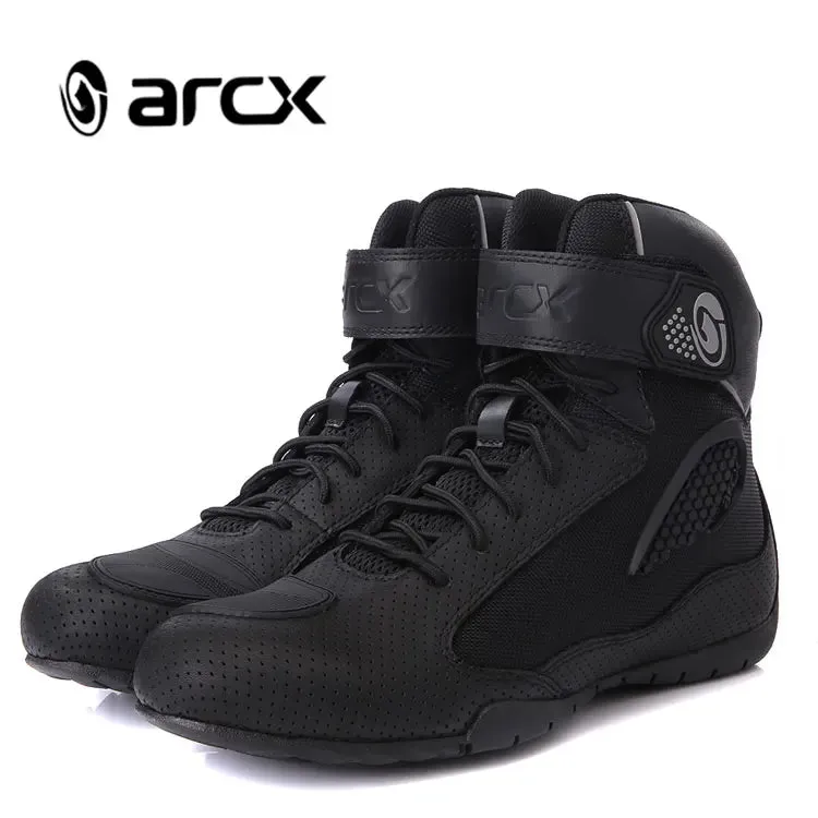 ARC New Fashion Summer Breathable Leather Motorcycle Shoes Ventilate Ankle Motorbike Sport Boots