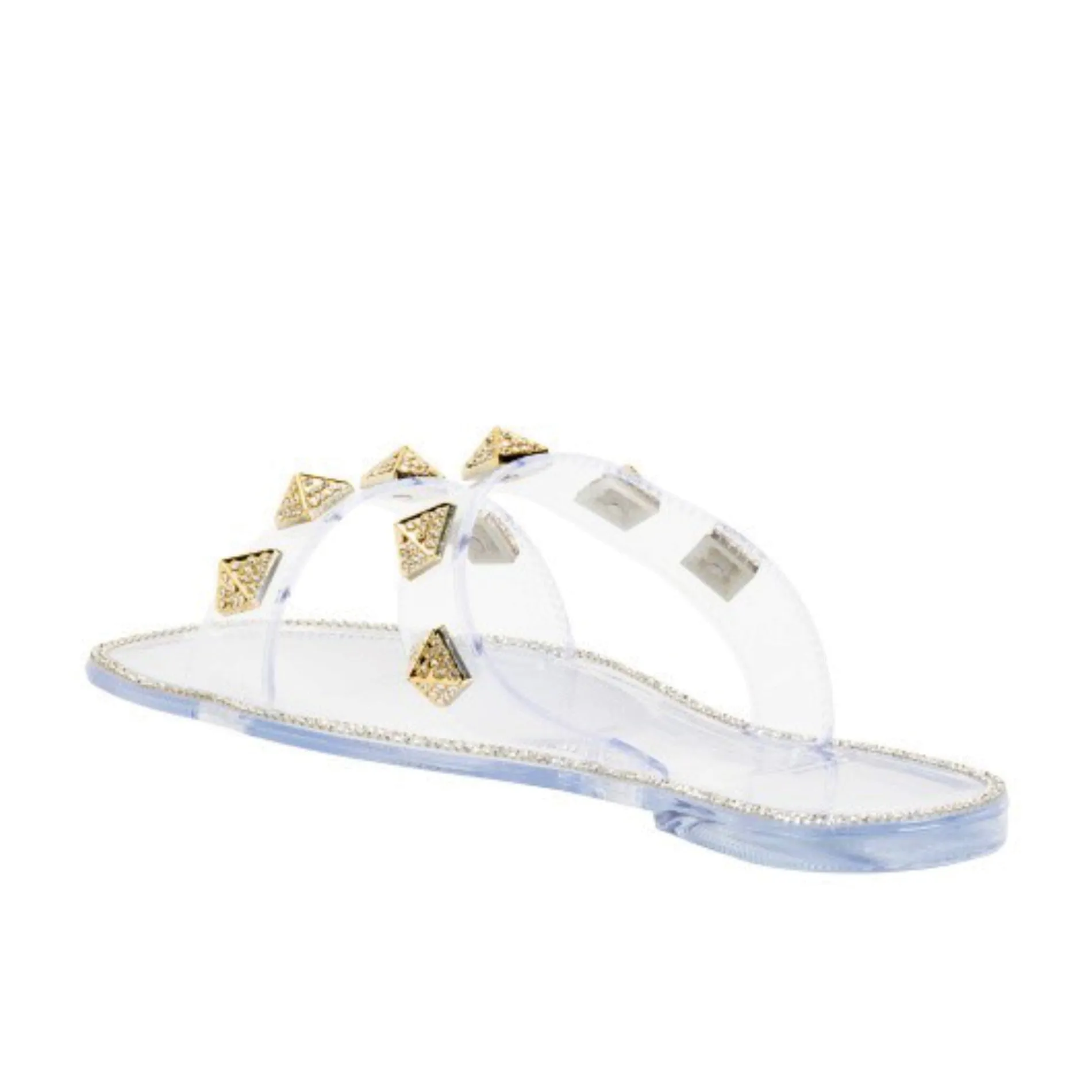 Bamboo Stud Embellished Jelly Flat Slides Sandals