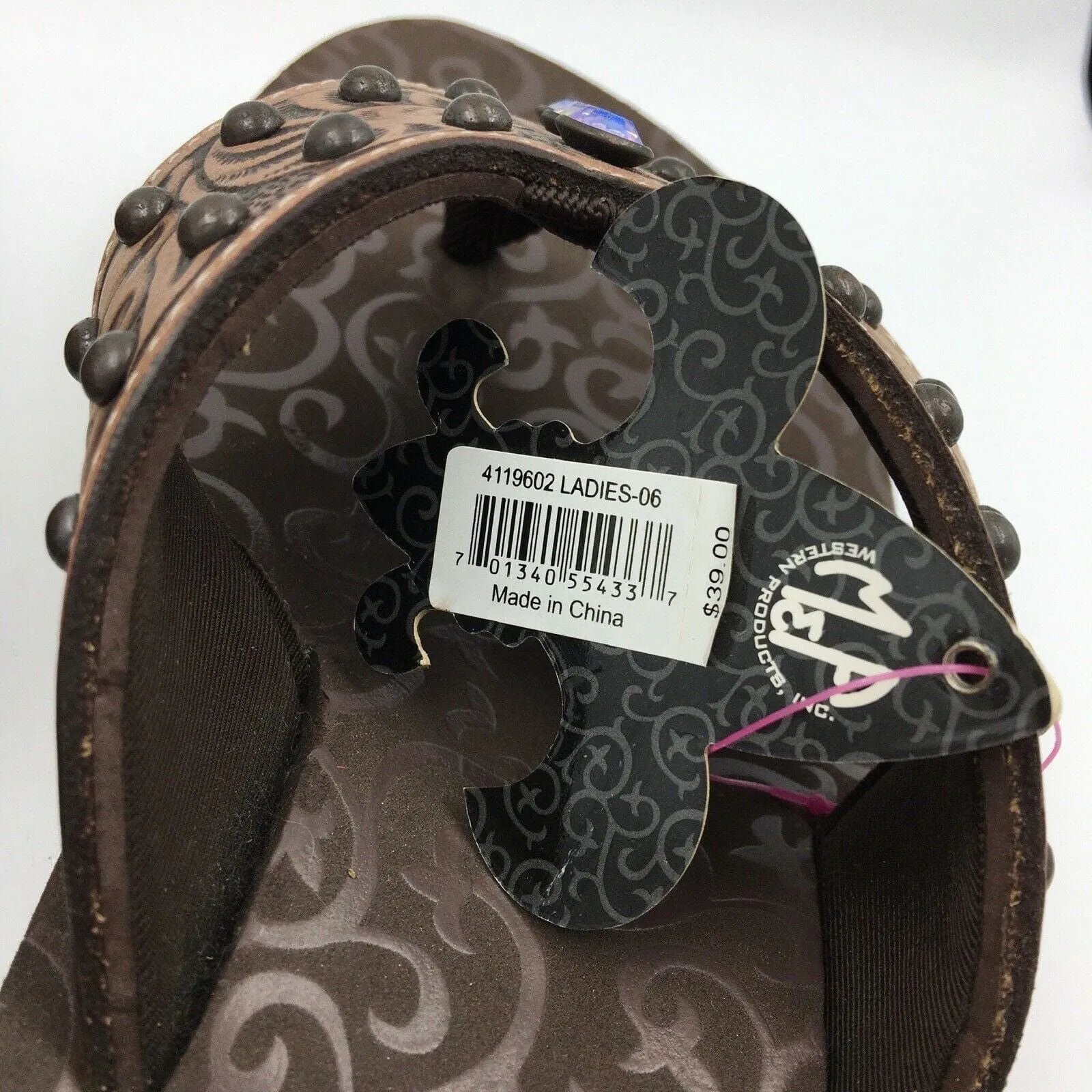 Blazin Roxx Women Size 6 ‘Montana’ Brown Tooled Leather Flip Flops Thongs #4119602