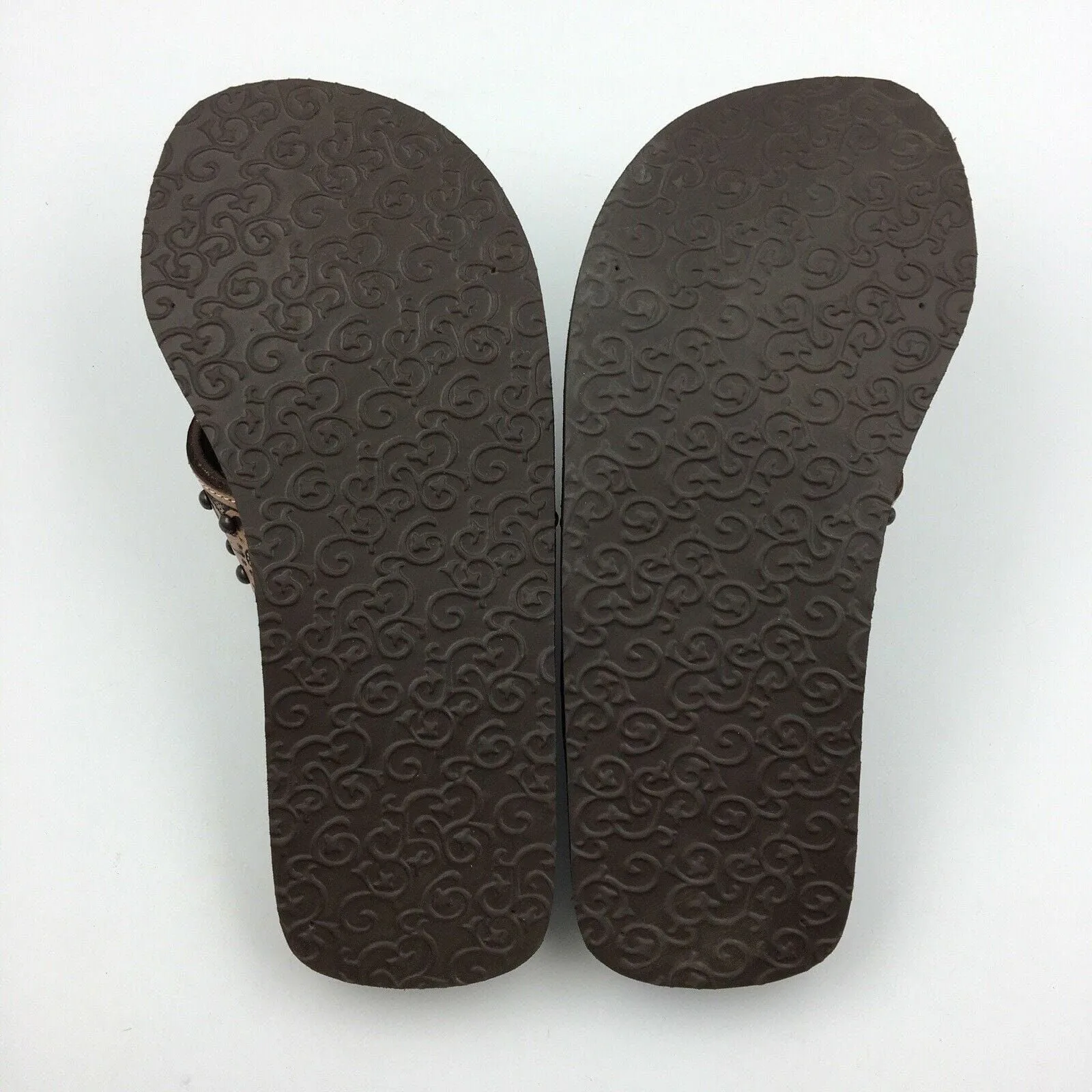 Blazin Roxx Women Size 6 ‘Montana’ Brown Tooled Leather Flip Flops Thongs #4119602