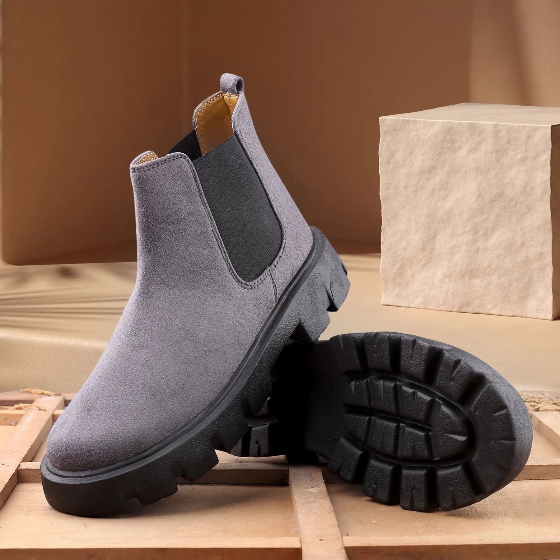 Bxxy's Vegan Suede Ultra Comfortable Slip-on Boots for Men