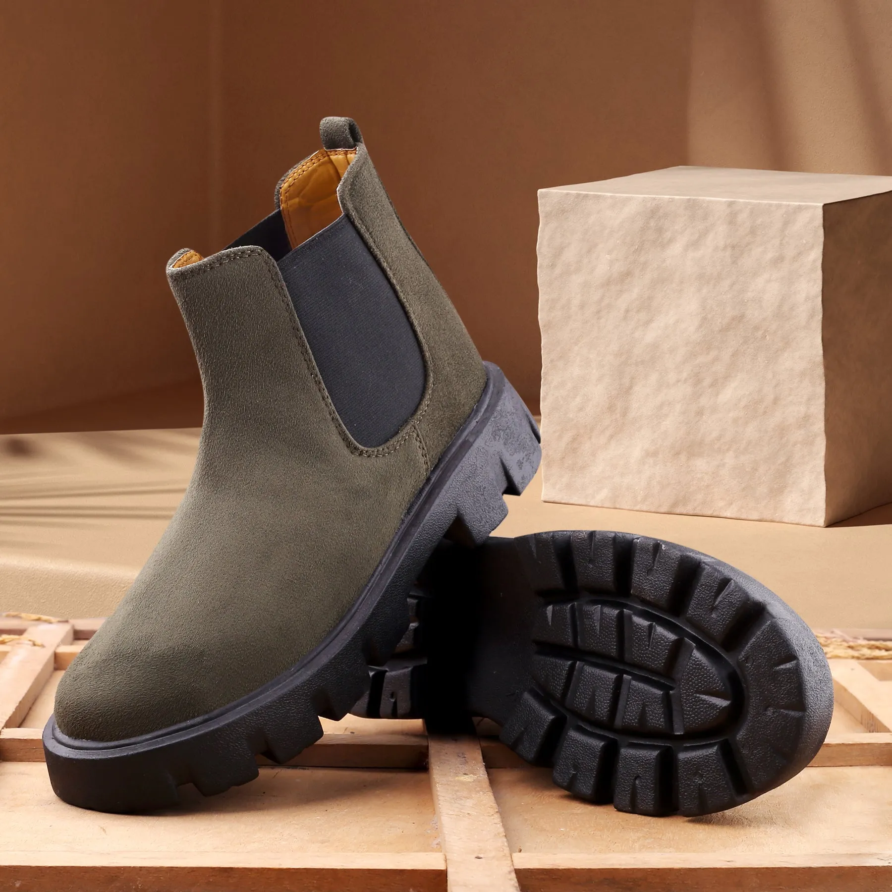 Bxxy's Vegan Suede Ultra Comfortable Slip-on Boots for Men