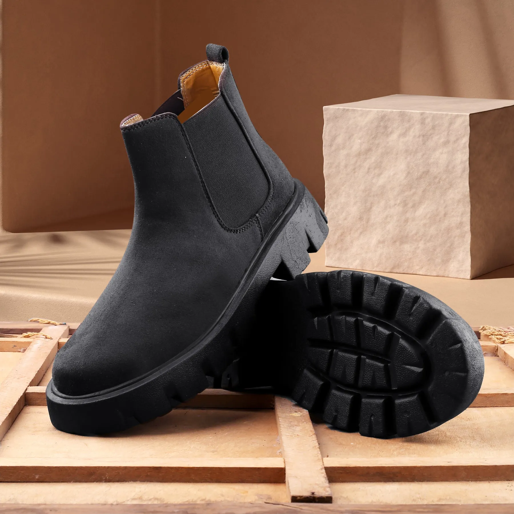 Bxxy's Vegan Suede Ultra Comfortable Slip-on Boots for Men