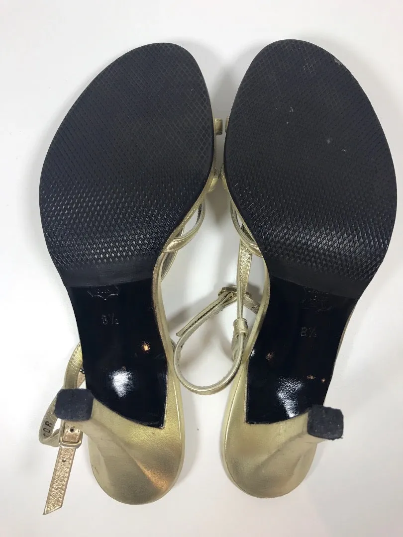 CHARLES JOURDAN Metallic Gold Leather Strappy Heels Size 8 1/2