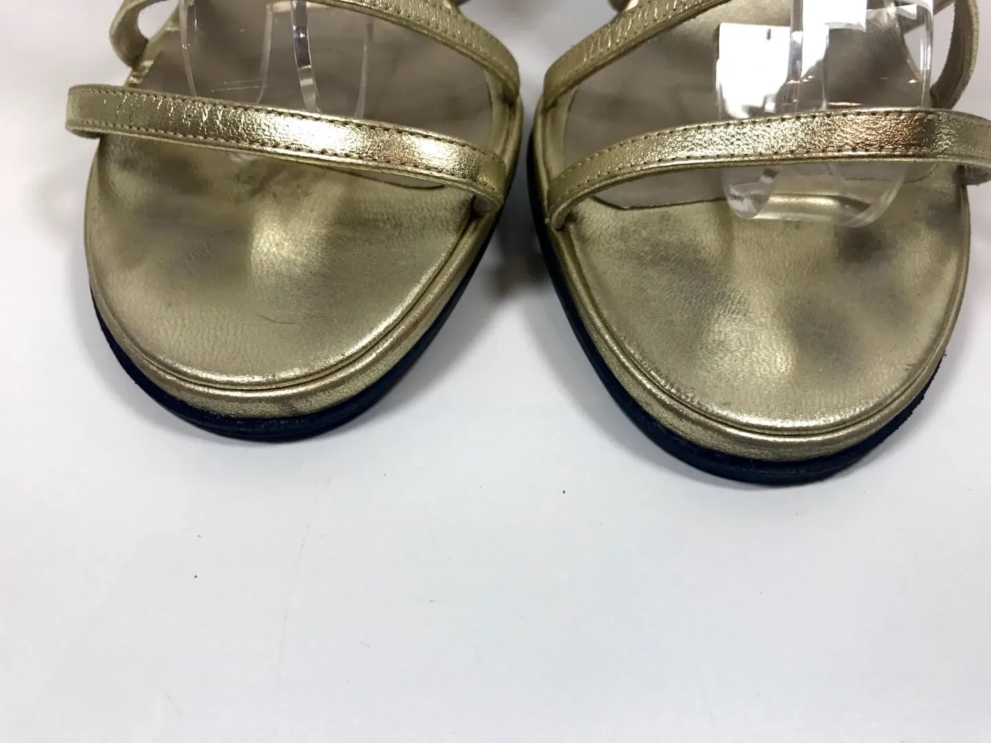 CHARLES JOURDAN Metallic Gold Leather Strappy Heels Size 8 1/2