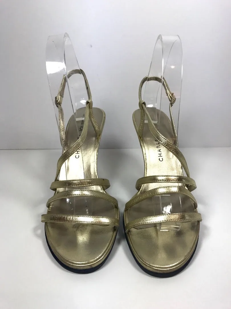 CHARLES JOURDAN Metallic Gold Leather Strappy Heels Size 8 1/2