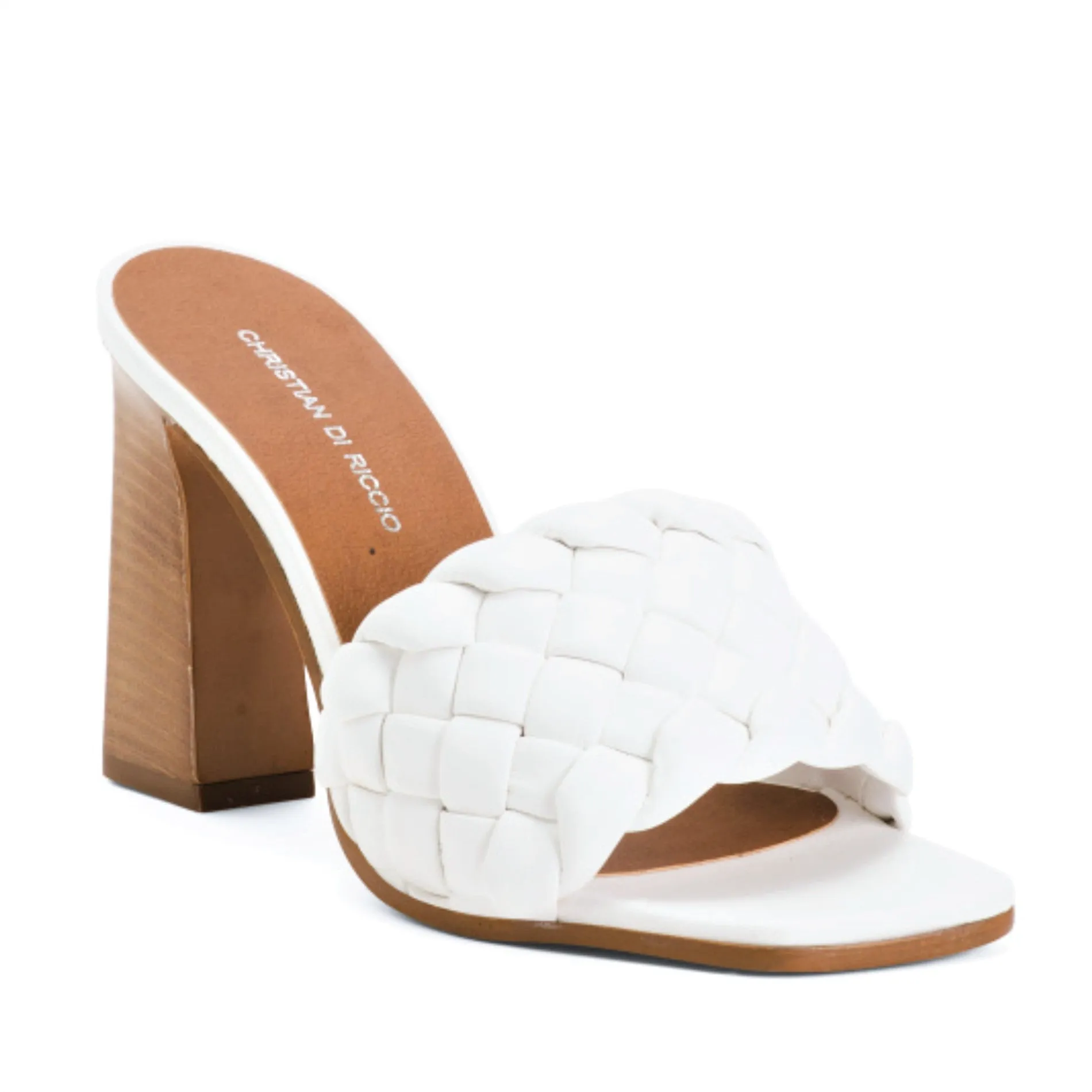 CHRISTIAN DI RICCIO White Braided Band Slip-on Sandals Heels