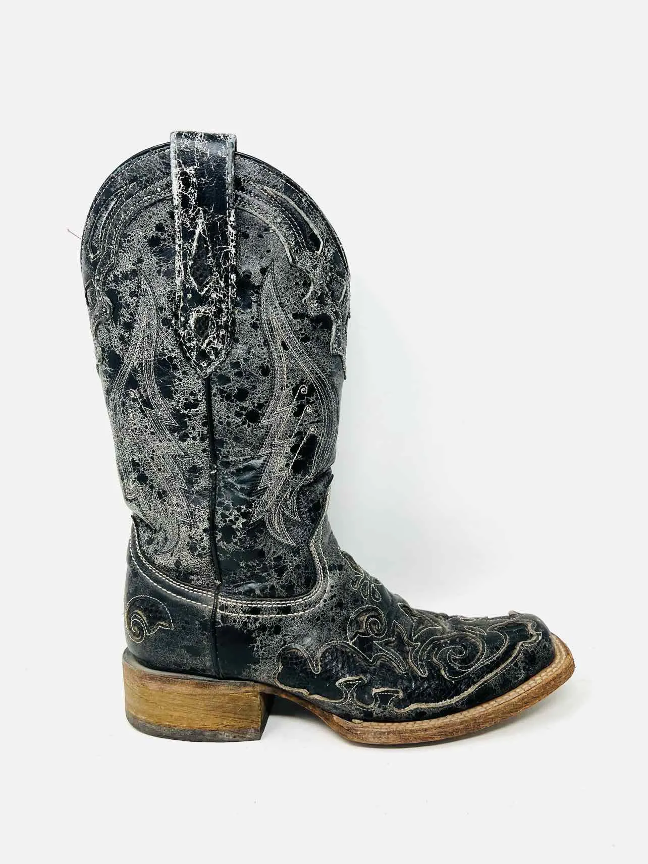 Corral Size 7 Black Distressed Embellished AS IS Shoes Cowboy Boots