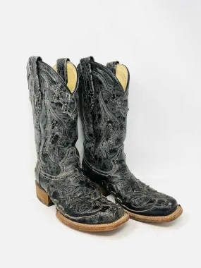 Corral Size 7 Black Distressed Embellished AS IS Shoes Cowboy Boots