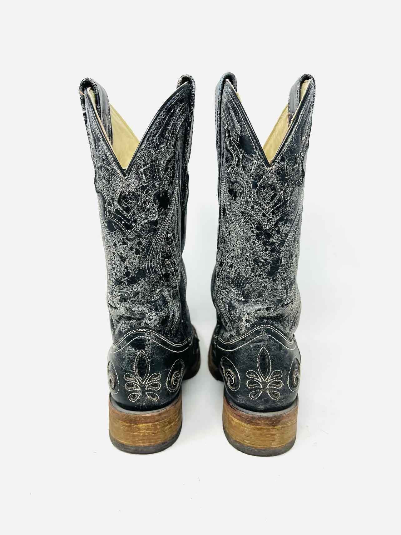 Corral Size 7 Black Distressed Embellished AS IS Shoes Cowboy Boots