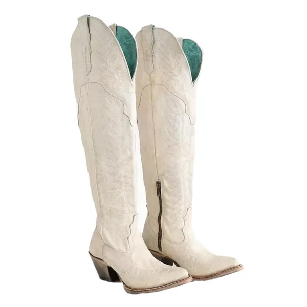 Corral Women's 20" Over The Knee Distressed White Snip Toe Western Boot