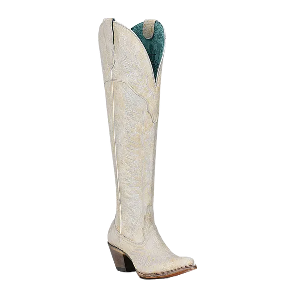 Corral Women's 20" Over The Knee Distressed White Snip Toe Western Boot