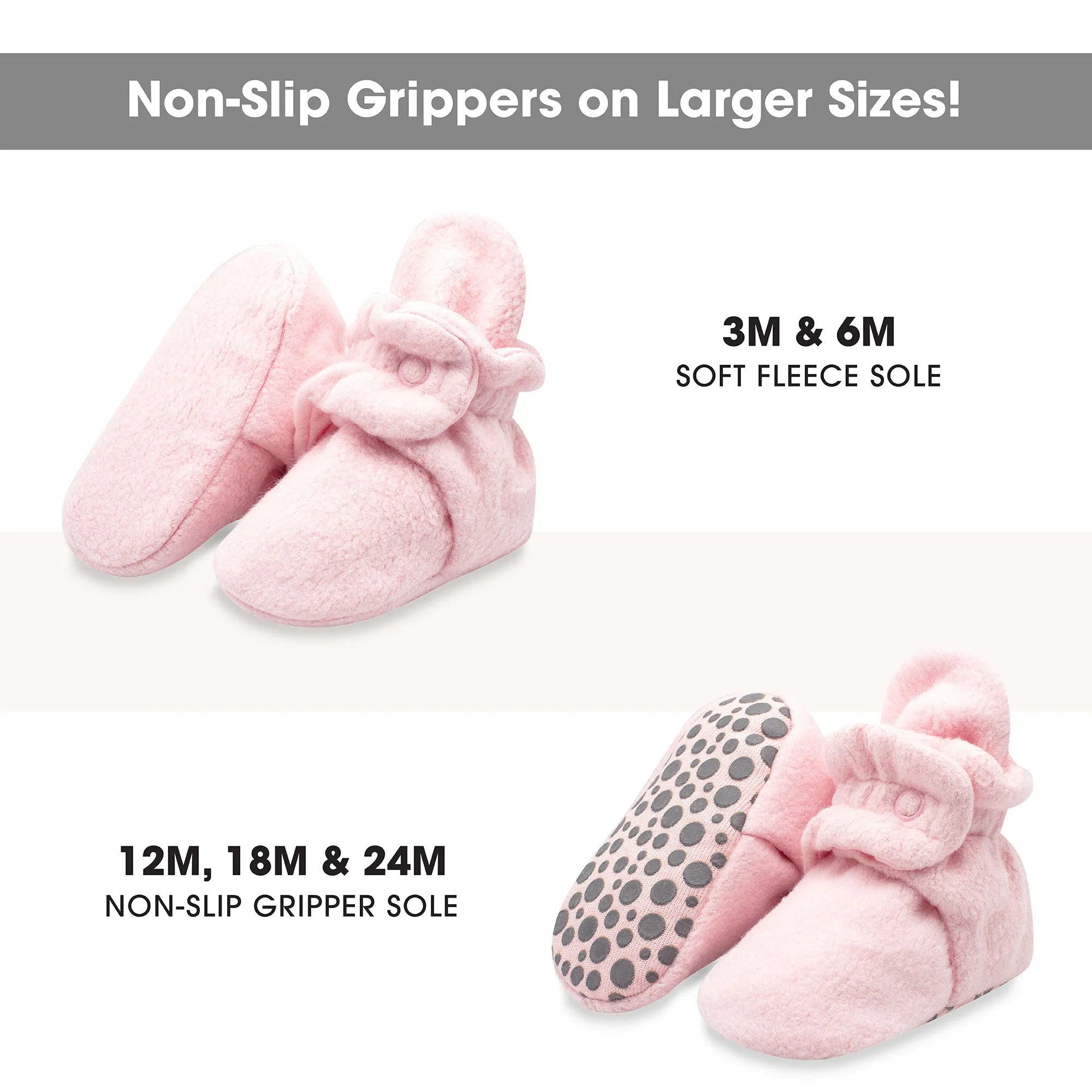 Cozie Fleece Gripper Baby Bootie - Baby Pink