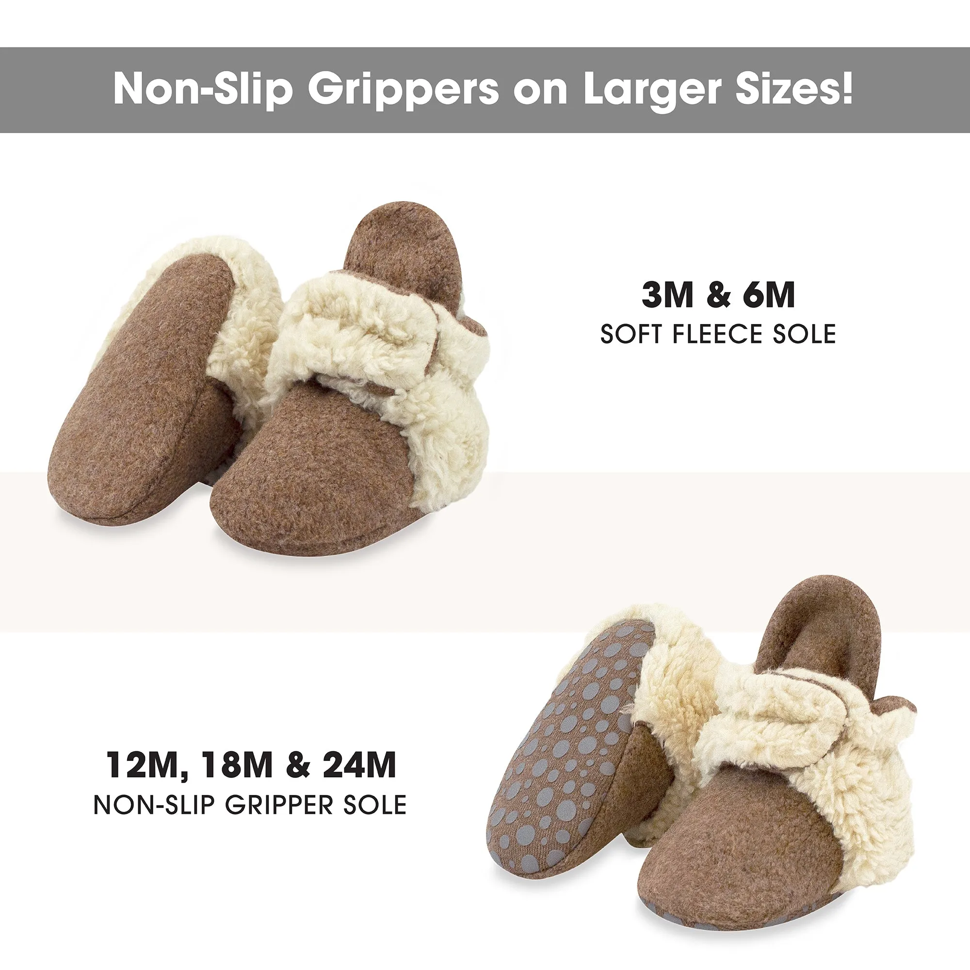 Cozie Furry Gripper Baby Booties - Heather Mocha