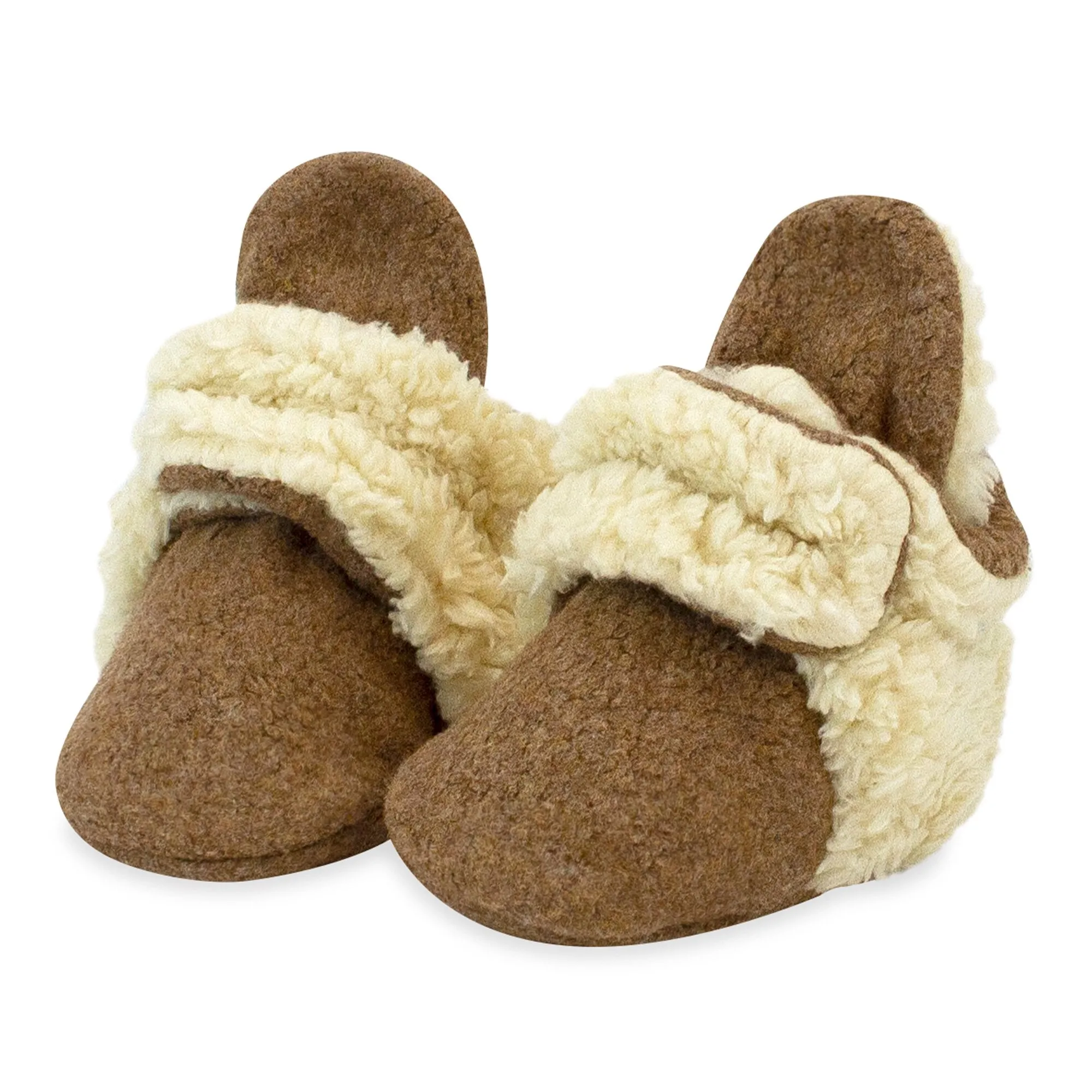 Cozie Furry Gripper Baby Booties - Heather Mocha