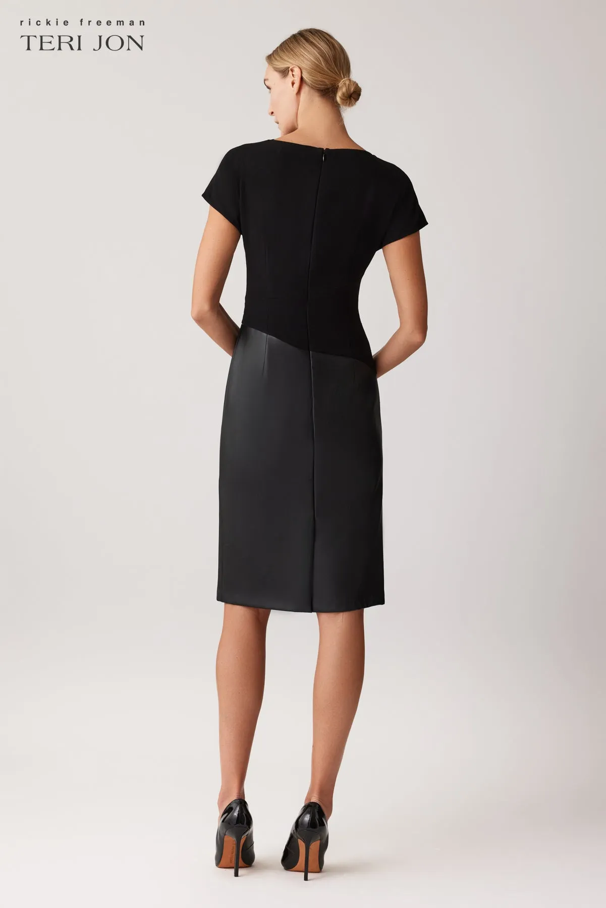 Crepe And Leather Stretch Cocktail Dress