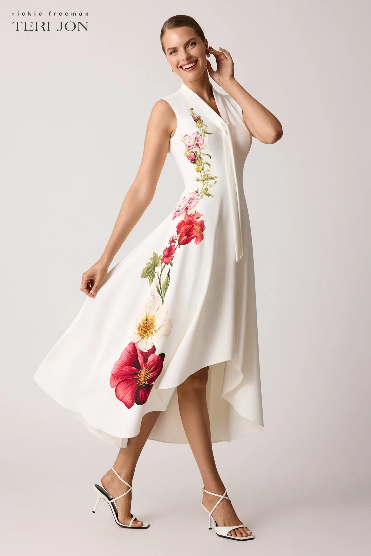 Crepe Floral Border Trim Dress