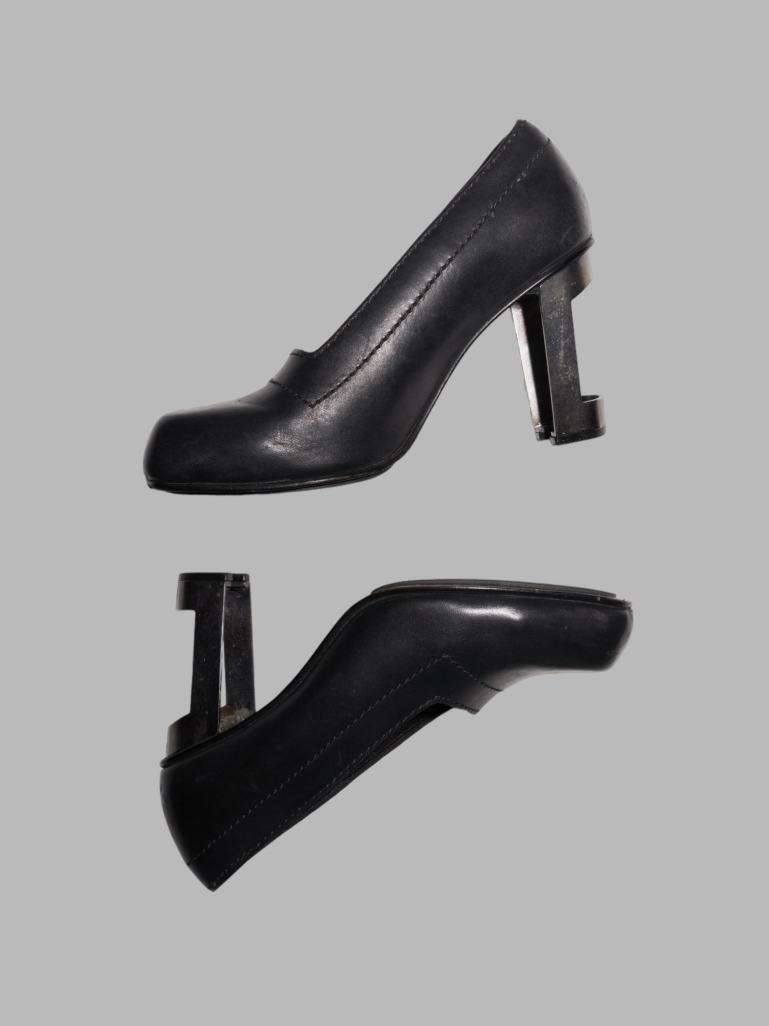 Dirk Bikkembergs 1990s black leather steel heel cutout high heel shoes - UK 4