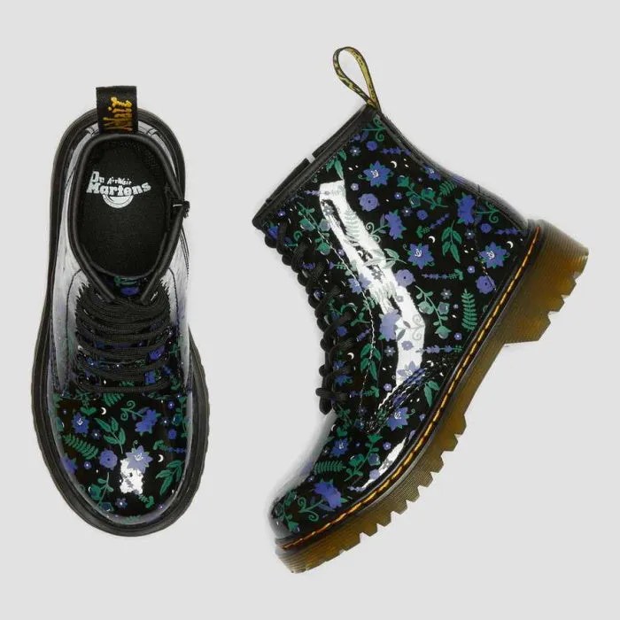 Dr Martens Kids 1460 J Mystic Garden Black Patent Lamper Zip Boot