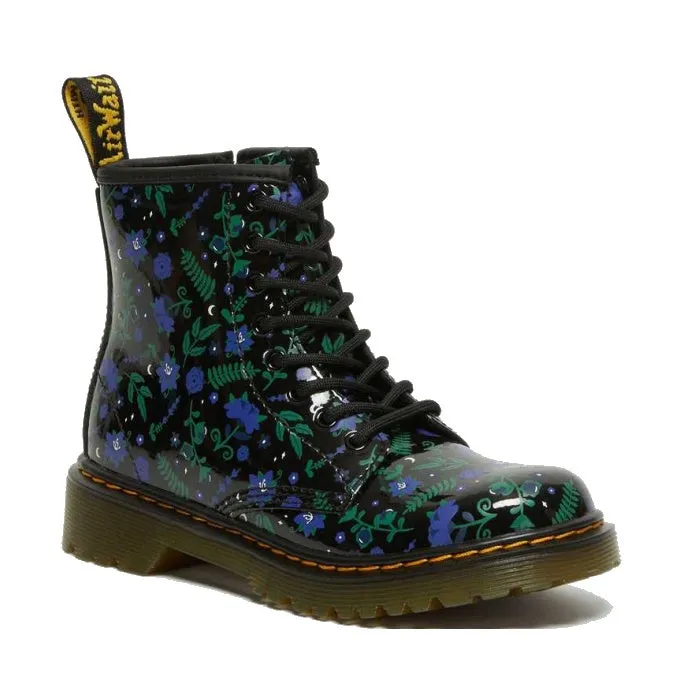 Dr Martens Kids 1460 J Mystic Garden Black Patent Lamper Zip Boot