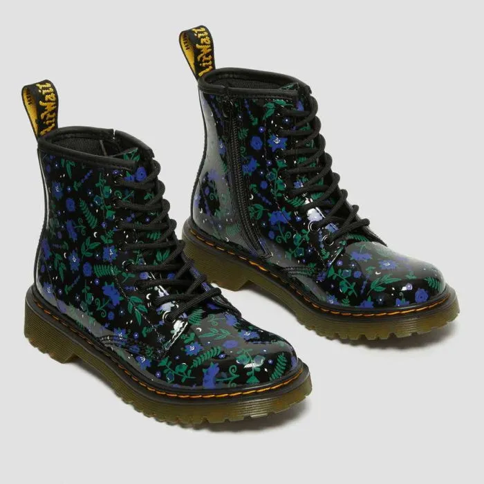 Dr Martens Kids 1460 J Mystic Garden Black Patent Lamper Zip Boot