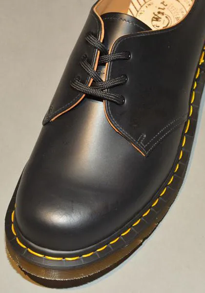 DR. MARTENS VINTAGE 1461 LEATHER SHOES BLACK QUILON MADE IN ENGLAND