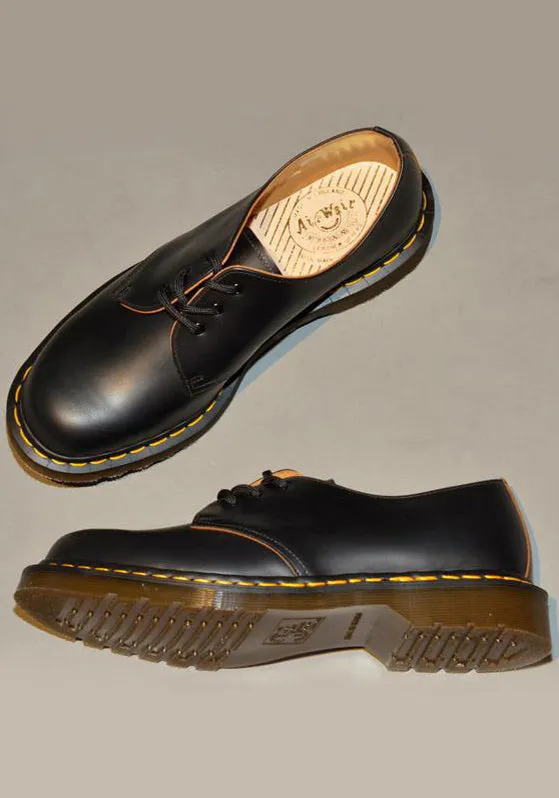 DR. MARTENS VINTAGE 1461 LEATHER SHOES BLACK QUILON MADE IN ENGLAND