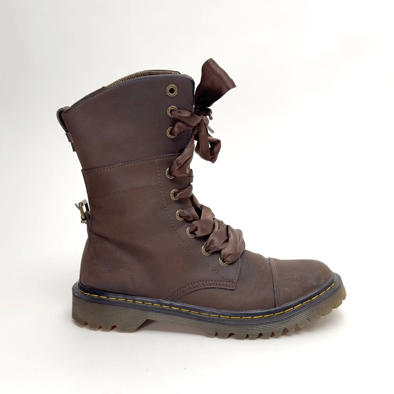 Dr. Martens Yuba Leather Fold-Over Combat Boots | Size UK 7 / US 9 | Brown | Vintage Style | Pre-Owned