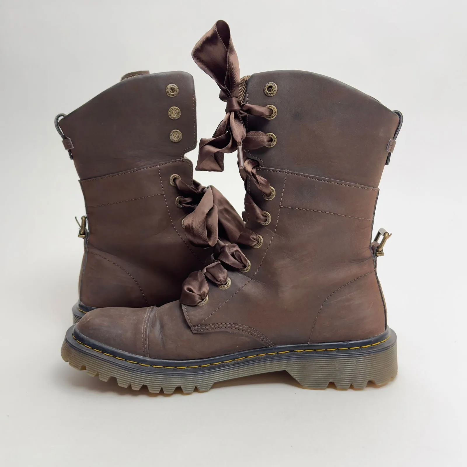 Dr. Martens Yuba Leather Fold-Over Combat Boots | Size UK 7 / US 9 | Brown | Vintage Style | Pre-Owned