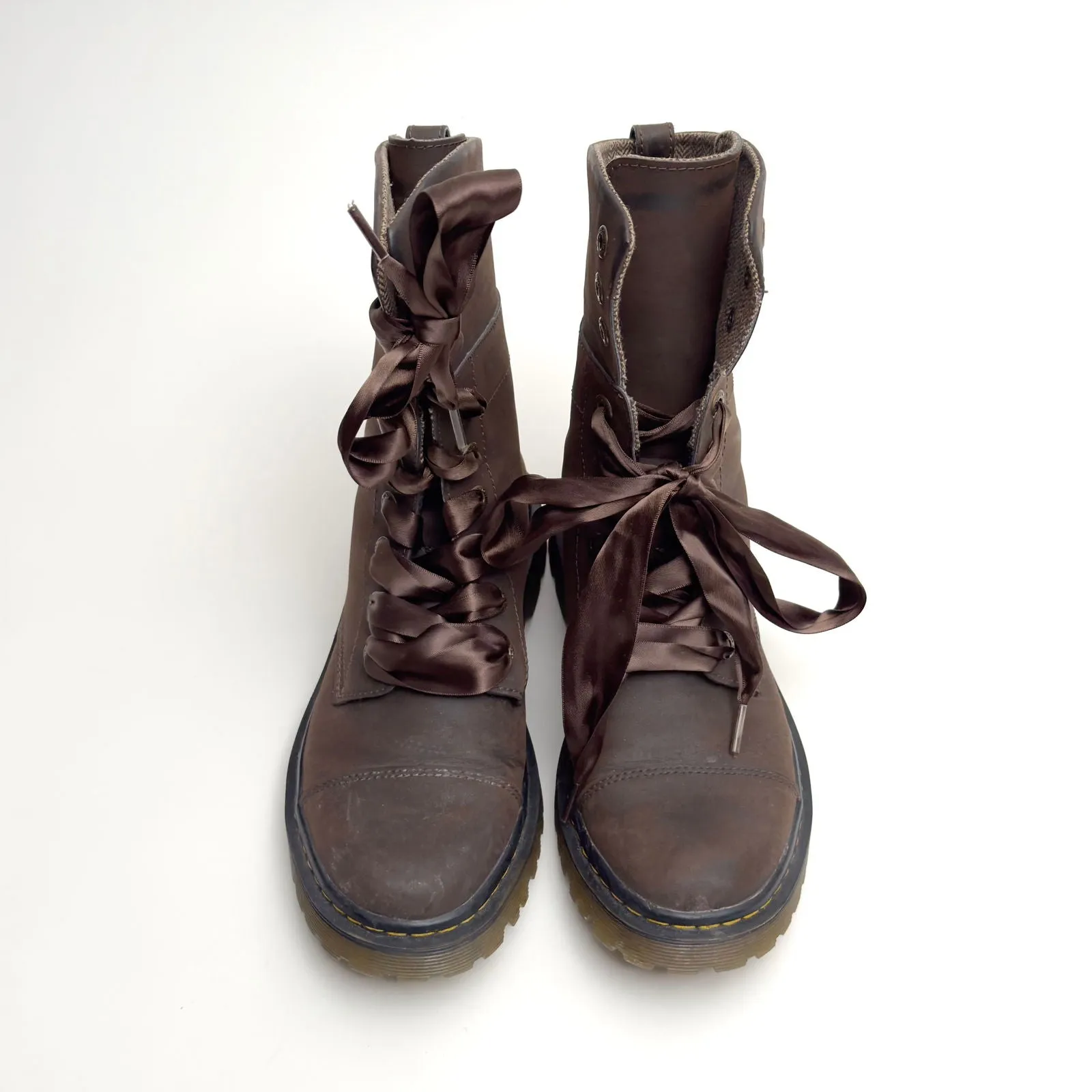 Dr. Martens Yuba Leather Fold-Over Combat Boots | Size UK 7 / US 9 | Brown | Vintage Style | Pre-Owned