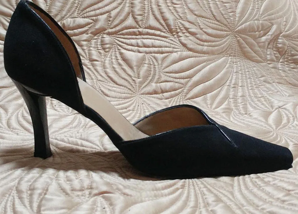 *ELEGANT STUART WEITZMAN D'ORSAY BLACK FAILLE FABRIC HIGH HEELS MADE IN SPAIN - BEAUTIFUL LOOK!