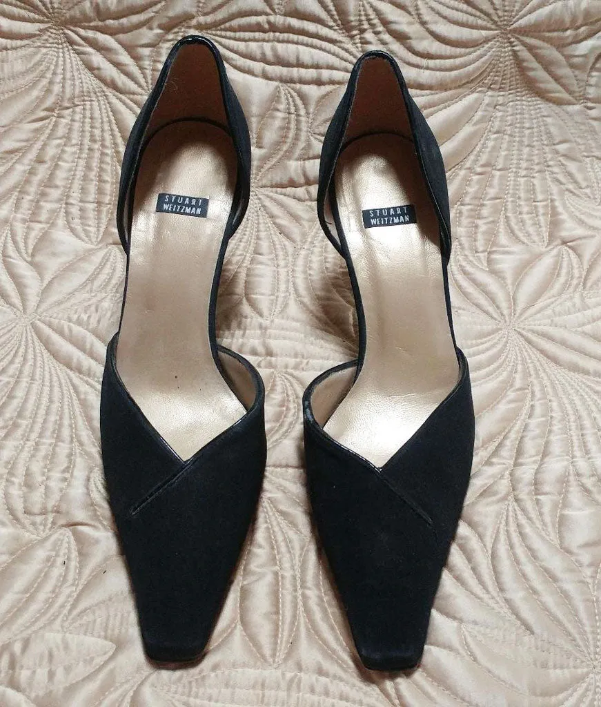 *ELEGANT STUART WEITZMAN D'ORSAY BLACK FAILLE FABRIC HIGH HEELS MADE IN SPAIN - BEAUTIFUL LOOK!