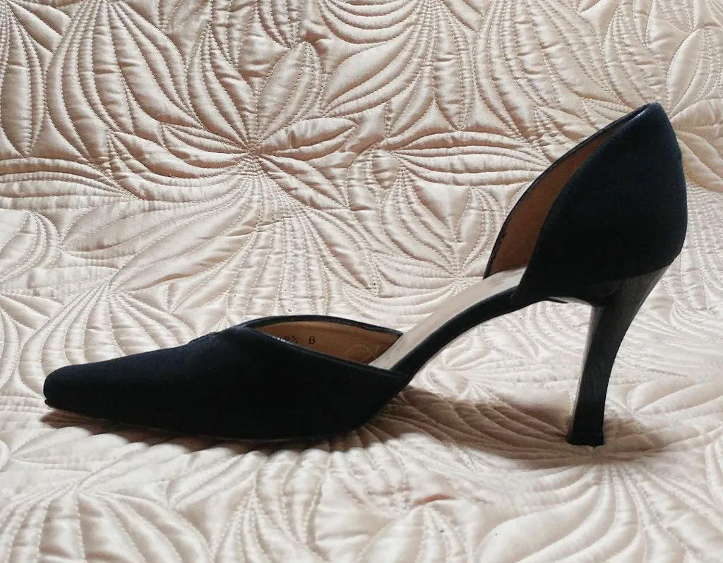 *ELEGANT STUART WEITZMAN D'ORSAY BLACK FAILLE FABRIC HIGH HEELS MADE IN SPAIN - BEAUTIFUL LOOK!