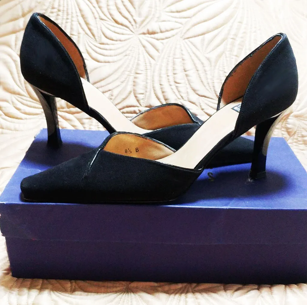 *ELEGANT STUART WEITZMAN D'ORSAY BLACK FAILLE FABRIC HIGH HEELS MADE IN SPAIN - BEAUTIFUL LOOK!