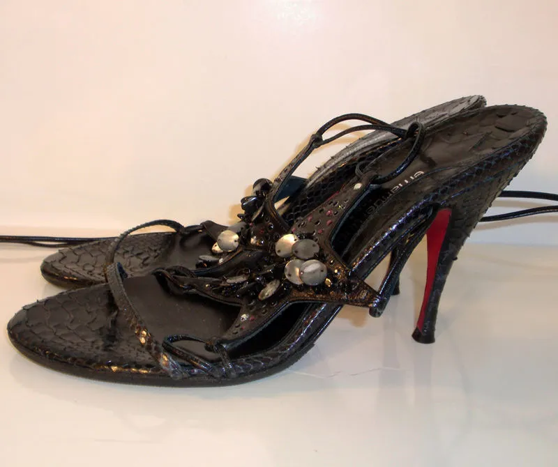 EMANUEL UNGARO Snake Skin Star High Heel Sandals with Ankle Strap Size 7 1/2