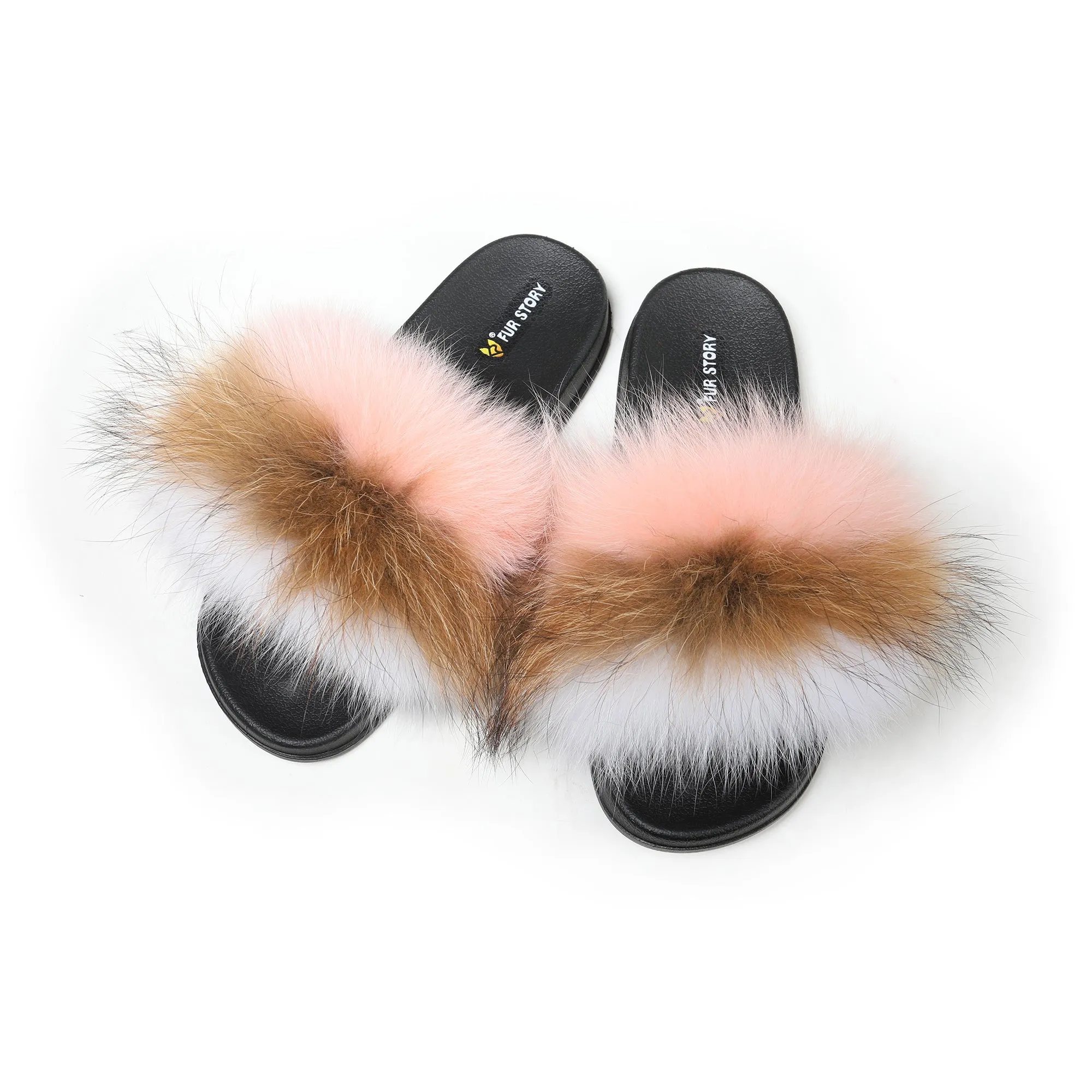 Fluffy Slides Furry Slipper Sandals (Flat-Multicolour)