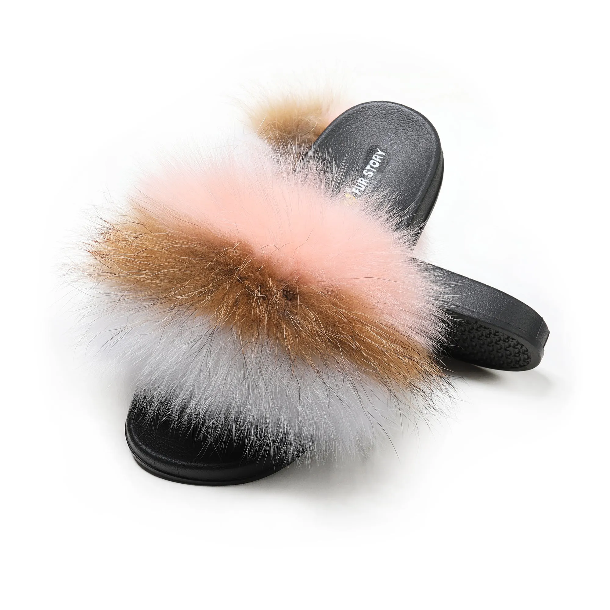 Fluffy Slides Furry Slipper Sandals (Flat-Multicolour)