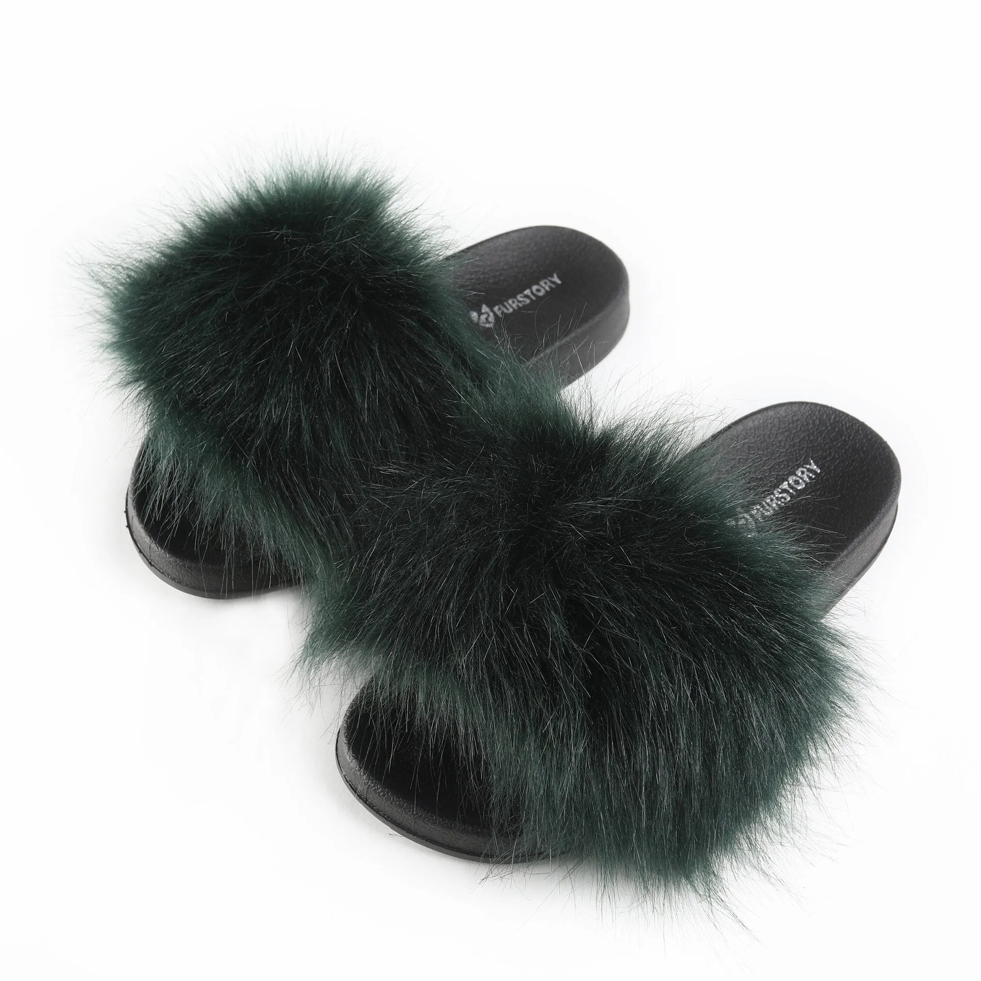 FS19S05 Faux Fur Slides Furry Slipper Sandals (Flat)