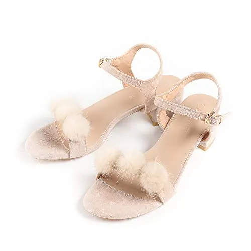 Fur Story Women's Open Toe Heel Sandal Mink Fur Camel Strappy Pumps Sandals Shoes(6,Camel)