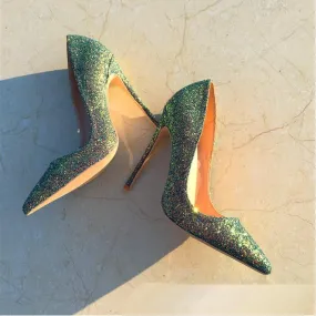 Green glittering high-heels , Fashion Evening Party Shoes, yy34