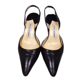 MANOLO BLAHNIK Black Leather Slingback Pumps Size 8