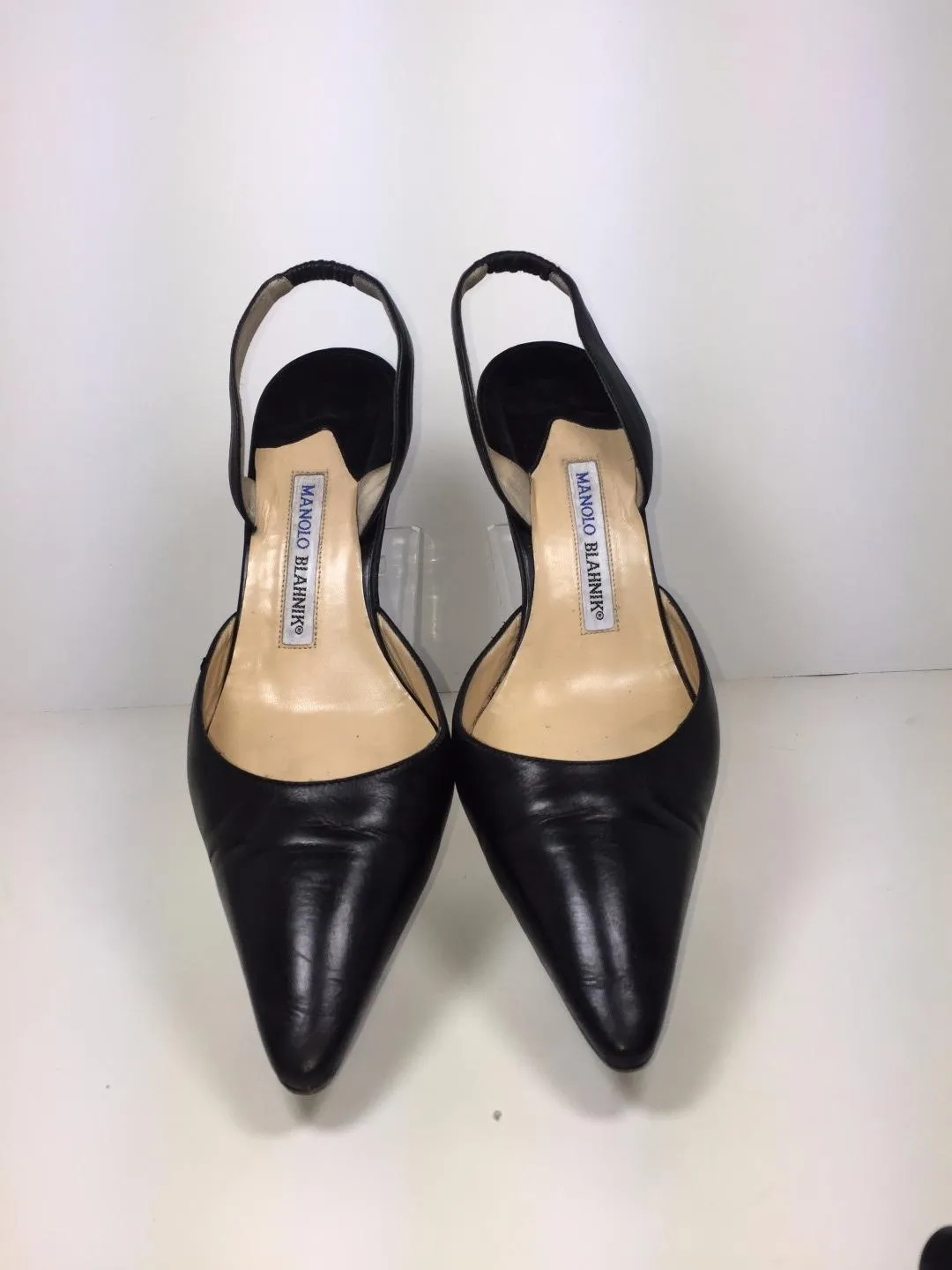 MANOLO BLAHNIK Black Leather Slingback Pumps Size 8