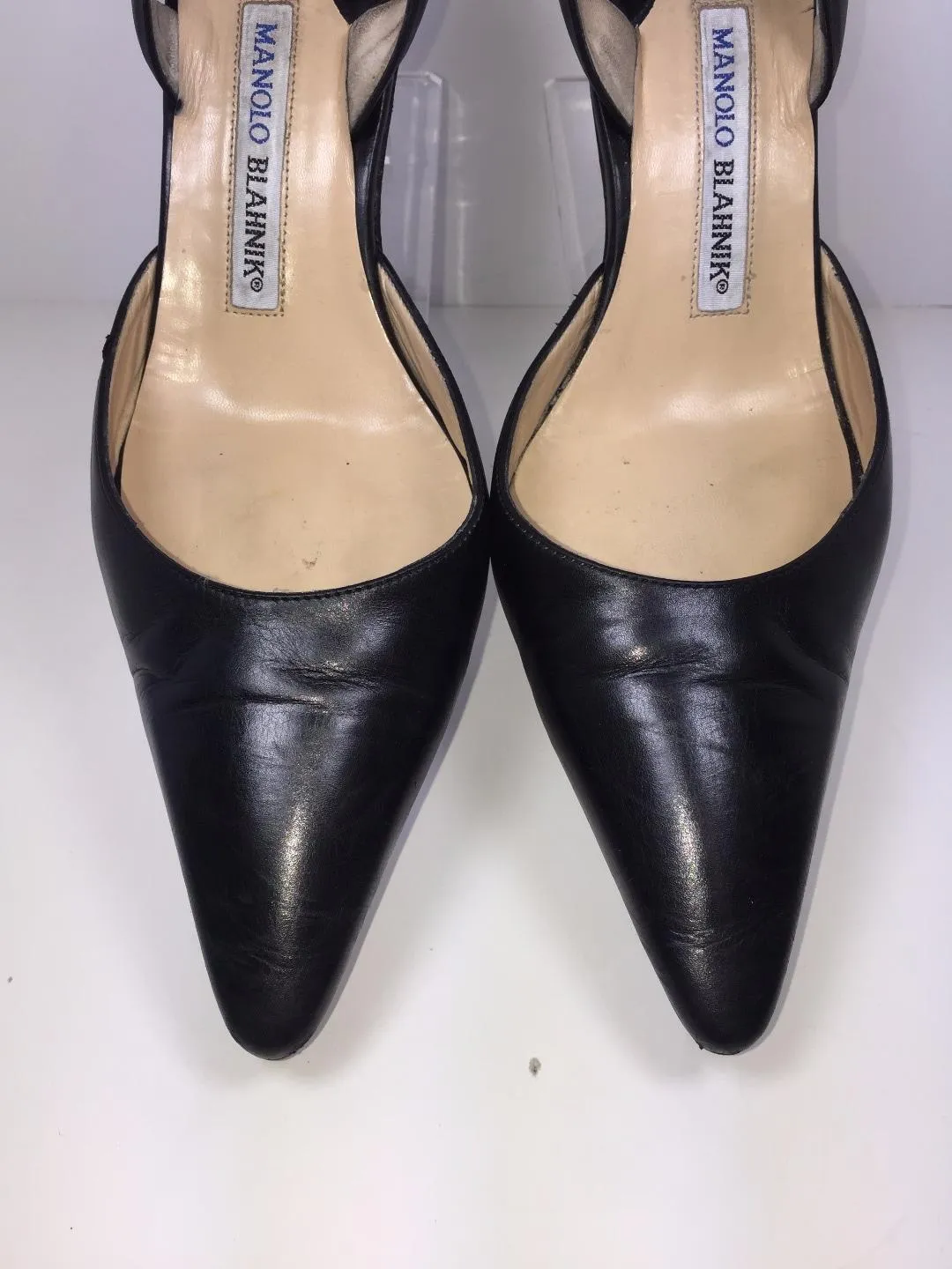 MANOLO BLAHNIK Black Leather Slingback Pumps Size 8