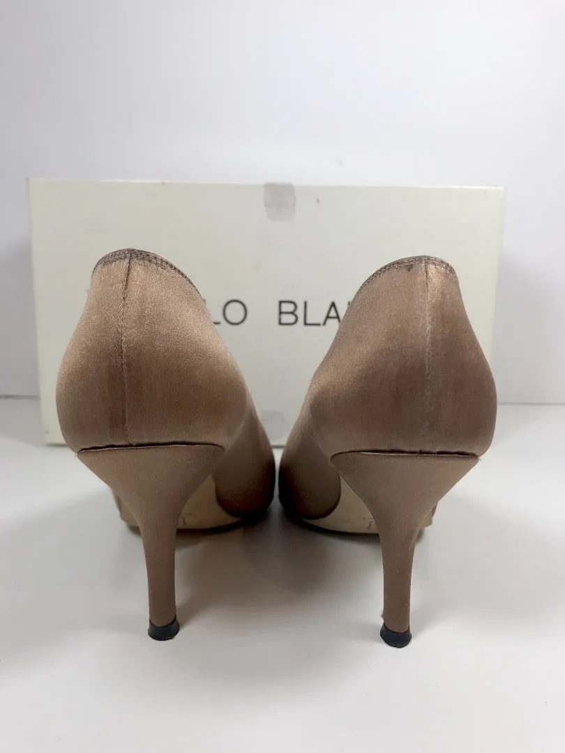 MANOLO BLAHNIK Light Brown Satin Pump Pointed Heels Size 5 1/2