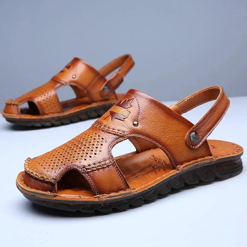 Men Leather Open-Toe Sandals - Dual Use, Black - Sizes BRA36 to BRA46