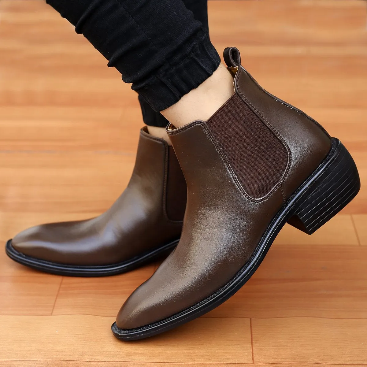 Men's 3 Inch Hidden Height Increasing Fashionable Chelsea Boots